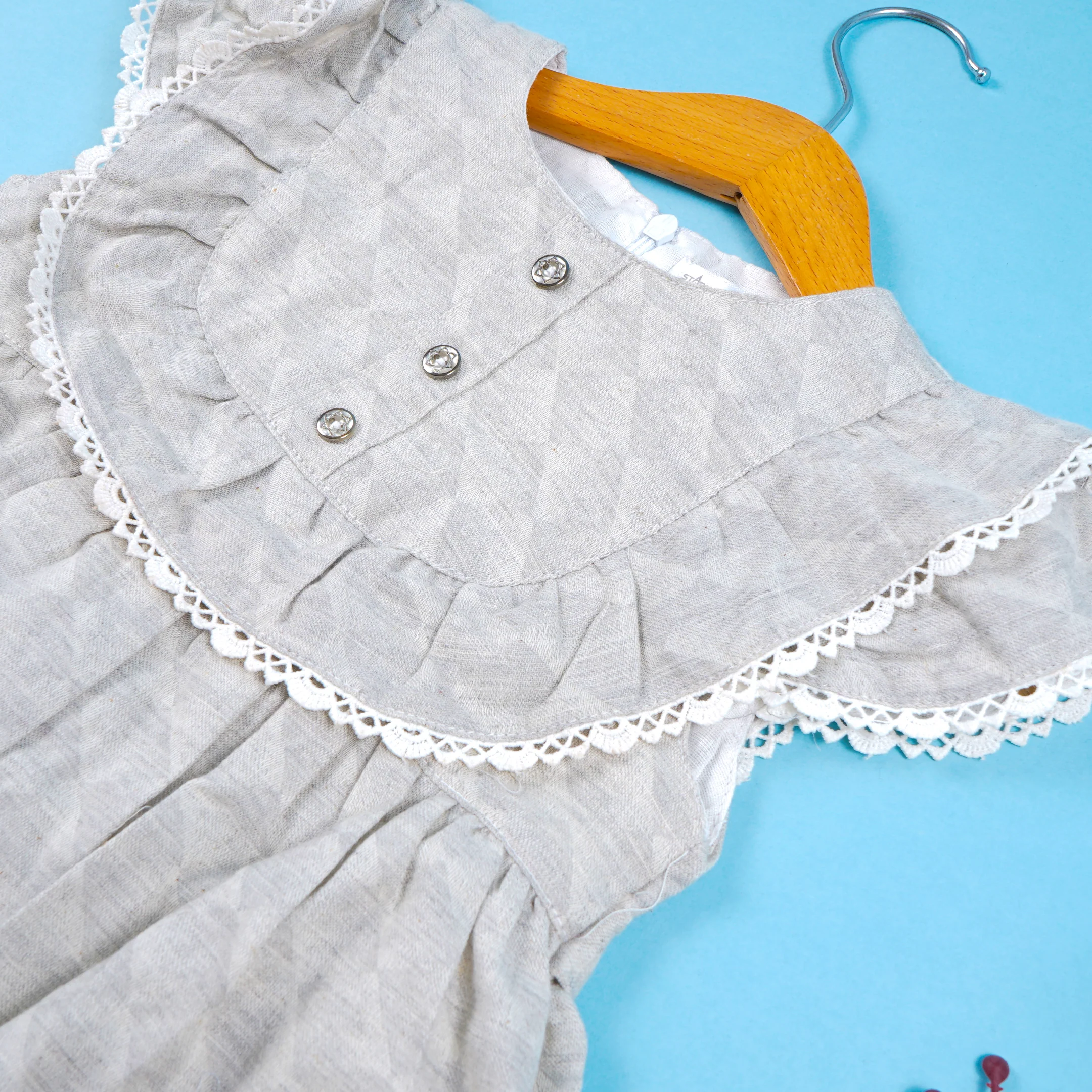 Girls Cotton Frock Grey - Mini Charm - Image 4