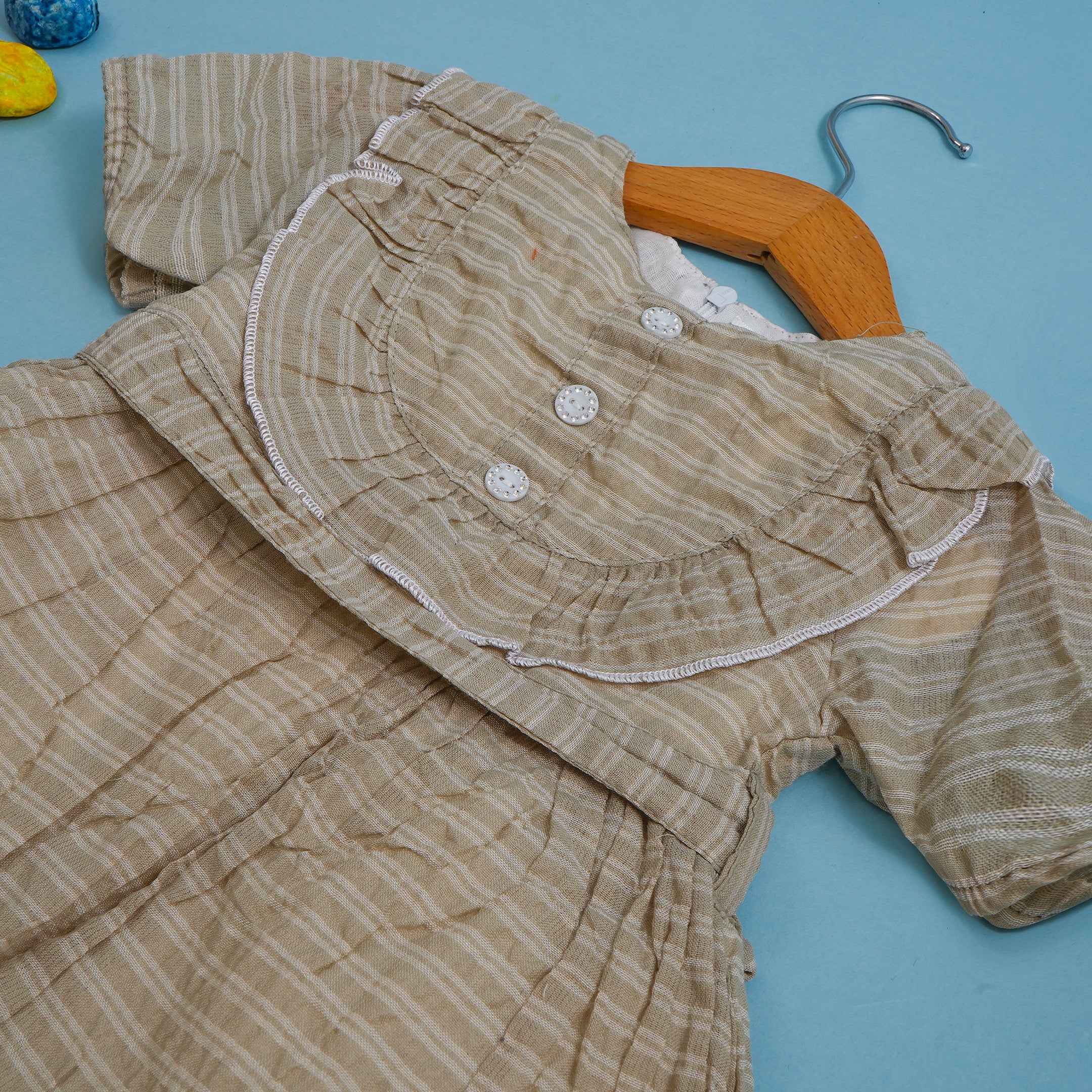 Girls Cotton Frock Stripes Beige - Mini Charm - Image 6