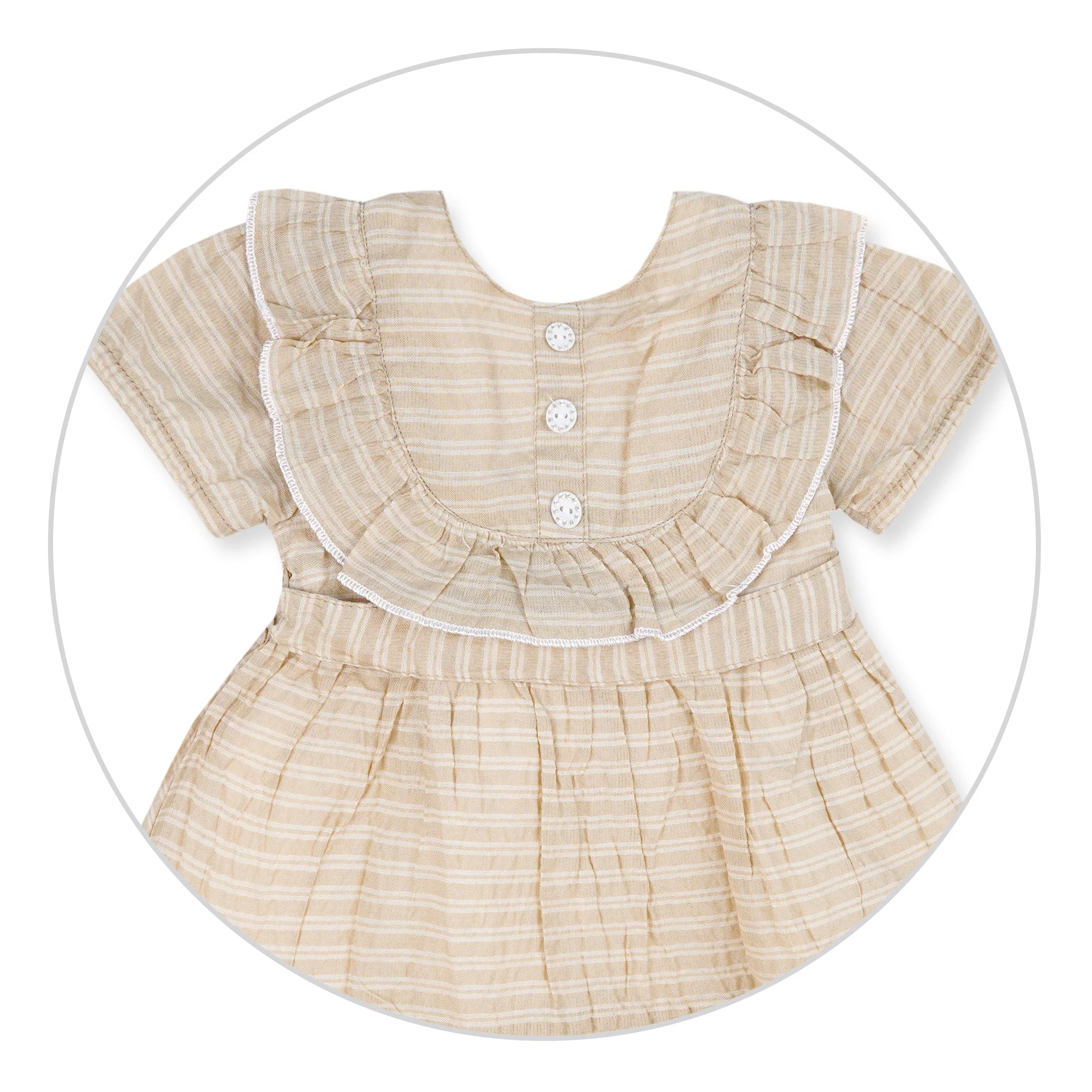 Girls Cotton Frock Stripes Beige - Mini Charm - Image 7