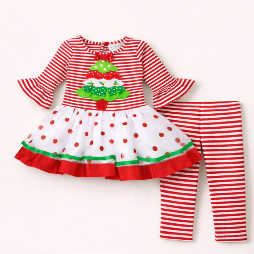 Girls Cotton Full Sleeves Frock & Pajama Set Xmas Red - Sunshine