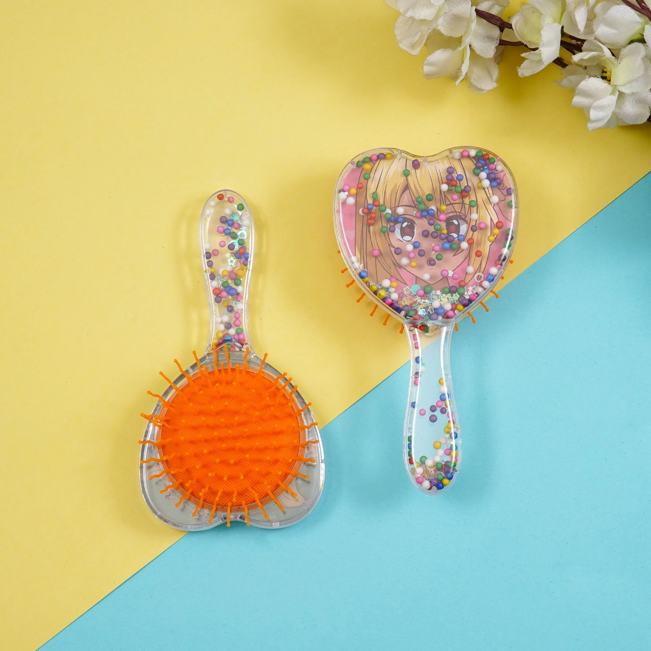 Girls Detangling Hair Brush Heart Orange (1Pc) - Sunshine