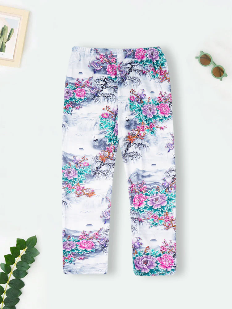Girls Flexible Tights Floral & Birds White - Sunshine