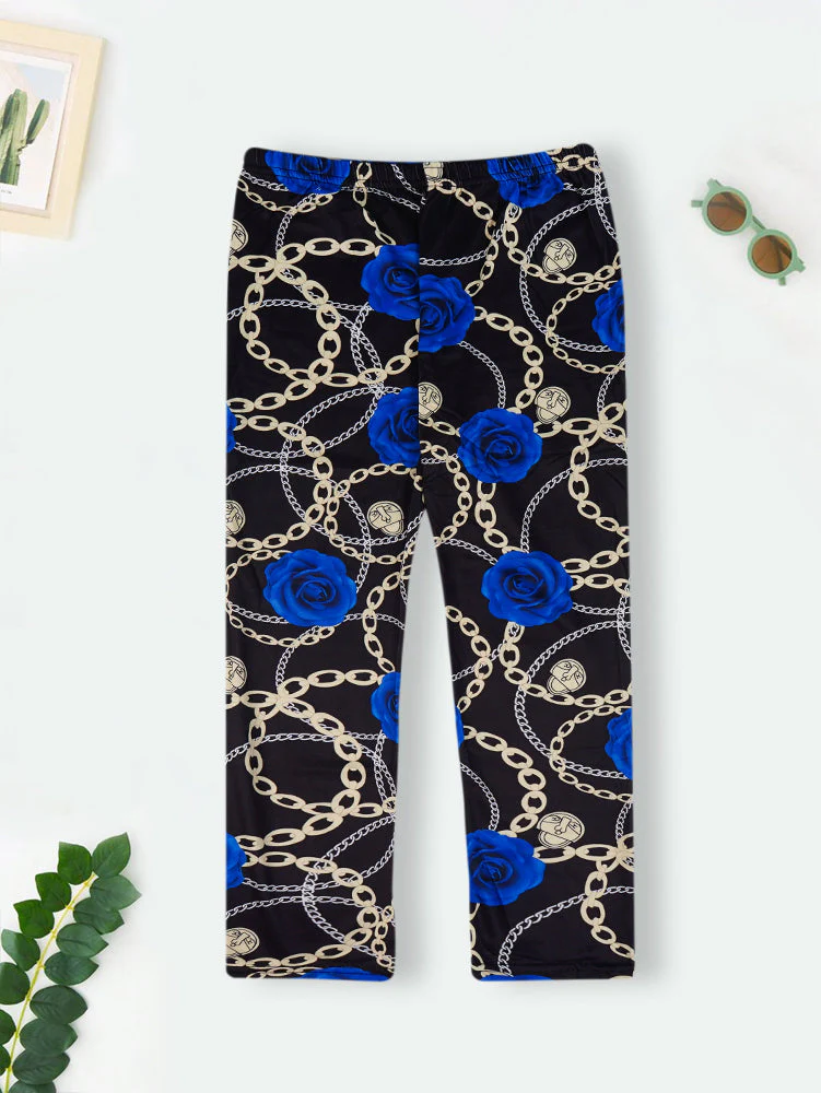 Girls Flexible Tights Floral & Chain Blue - Sunshine