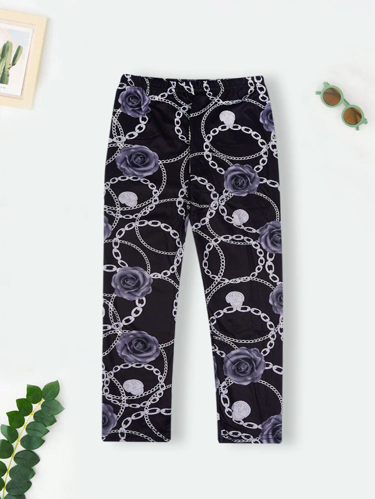 Girls Flexible Tights Floral & Chain Grey & Black - Sunshine