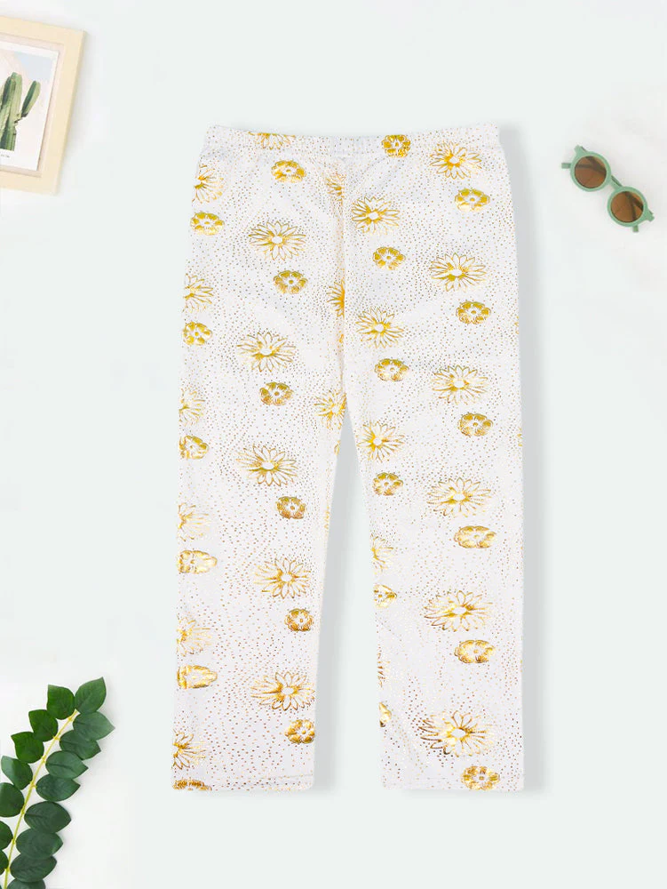 Girls Flexible Tights Floral Golden - Sunshine