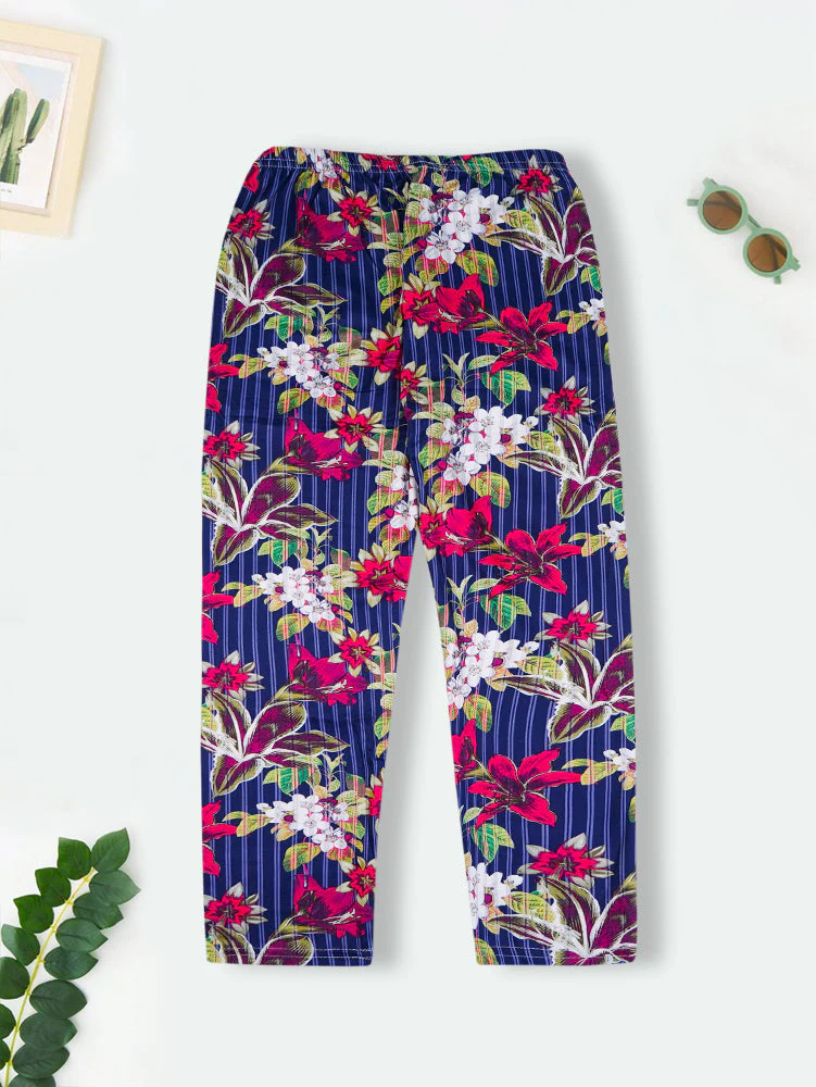 Girls Flexible Tights Floral Navy Blue - Sunshine