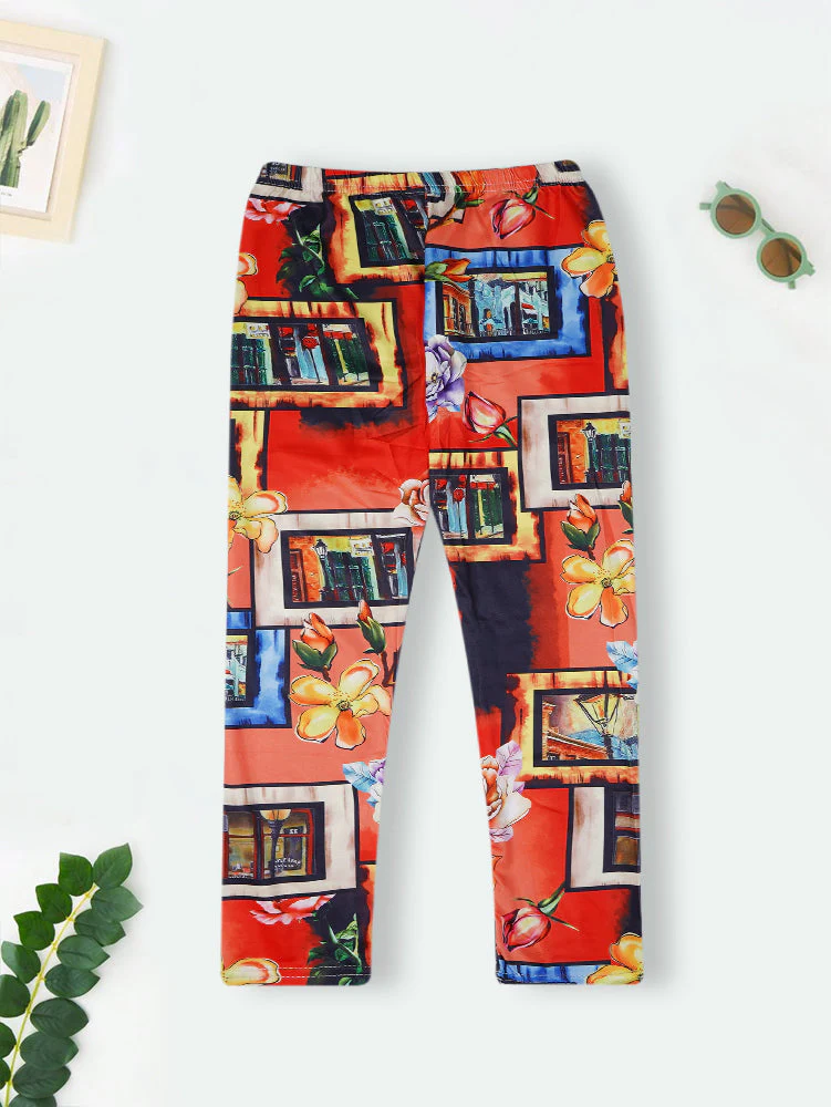 Girls Flexible Tights Floral Orange - Sunshine
