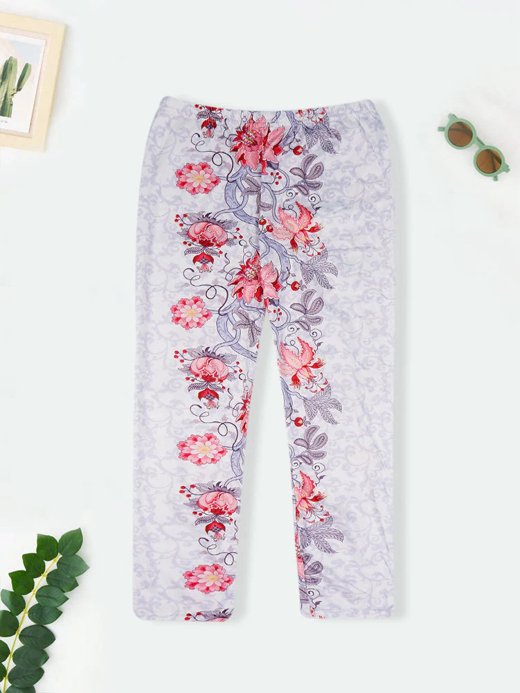 Girls Flexible Tights Floral Peach & White - Sunshine