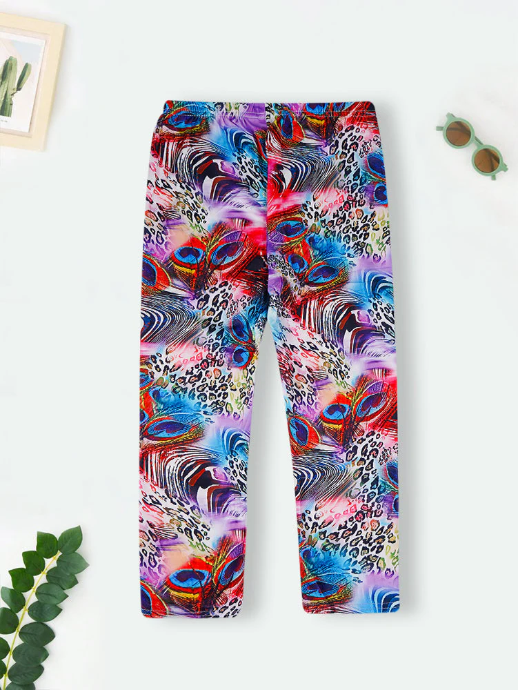 Girls Flexible Tights Peacock Rainbow - Sunshine