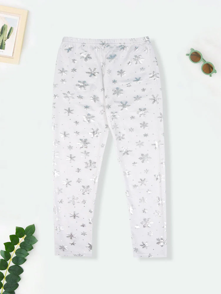 Girls Flexible Tights Printed Snow Cristal Silver - Sunshine