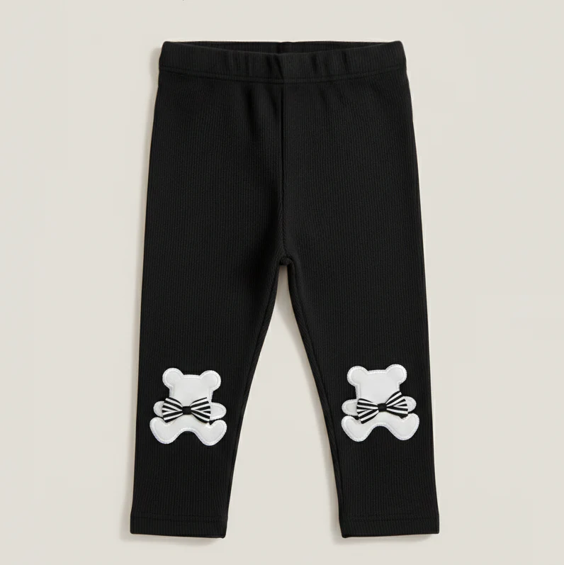 Girls Flexible Velvet Tights Bear Black - Sunshine