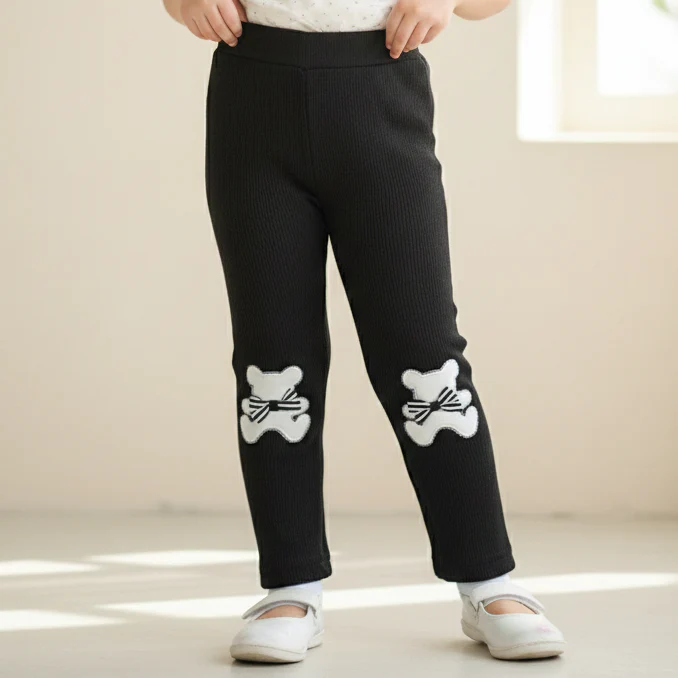 Girls Flexible Velvet Tights Bear Black - Sunshine - Image 2