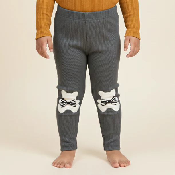 Girls Flexible Velvet Tights Bear Grey - Sunshine - Image 2