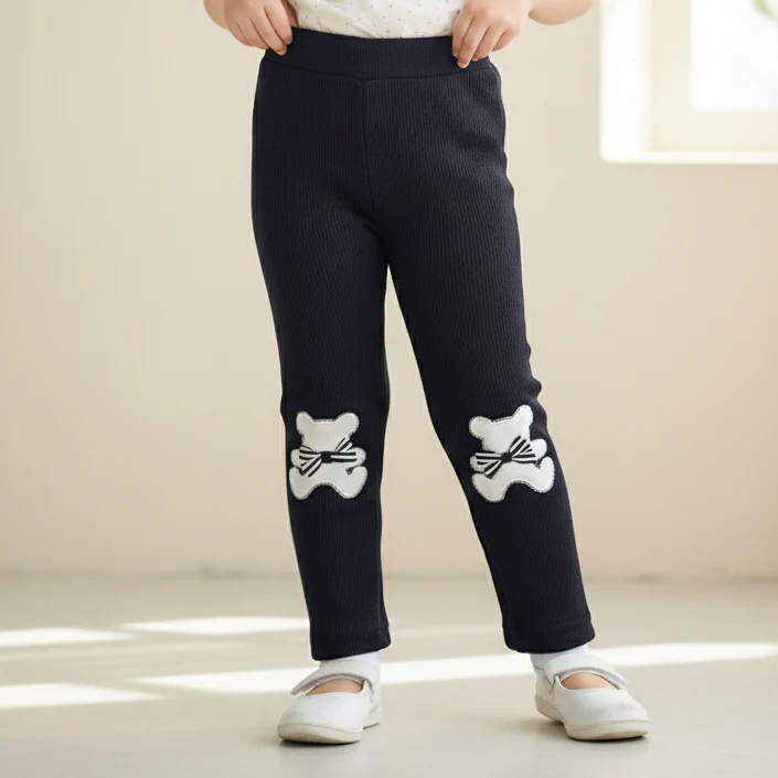 Girls Flexible Velvet Tights Bear Navy Blue - Sunshine - Image 2