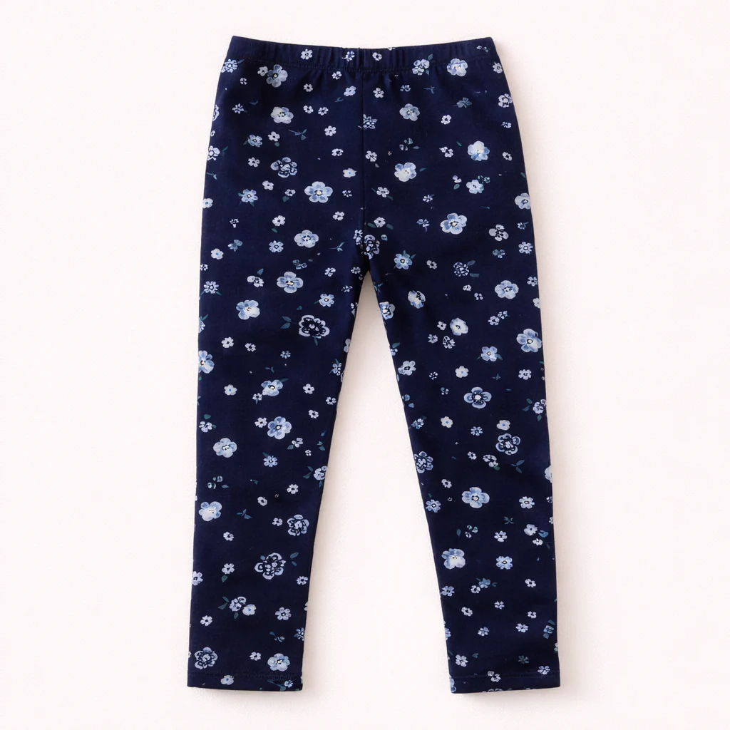 Girls Flexible Velvet Tights Flowers Navy Blue - Sunshine