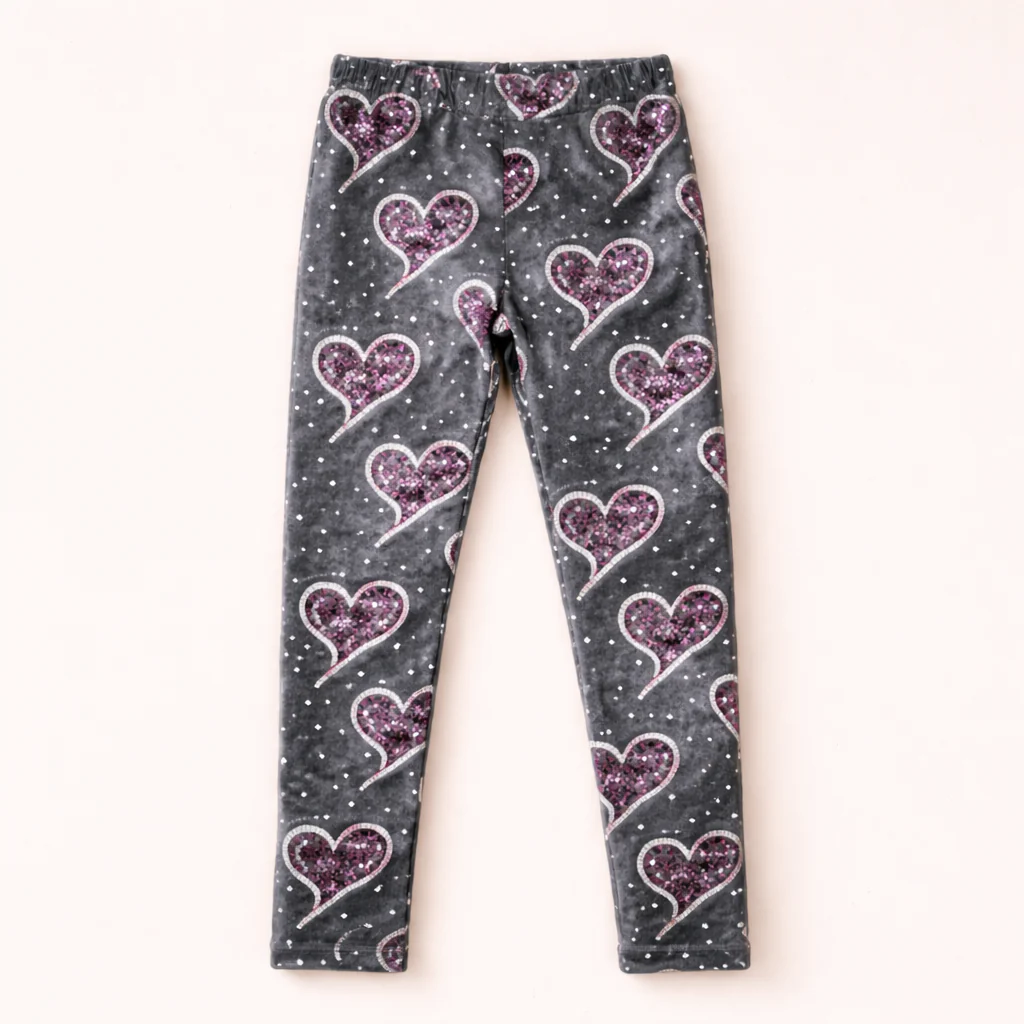 Girls Flexible Velvet Tights Heart Grey - Sunshine
