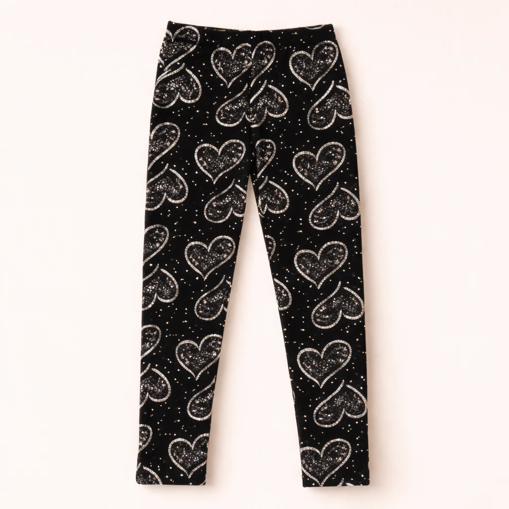 Girls Flexible Velvet Tights Hearts Black - Sunshine