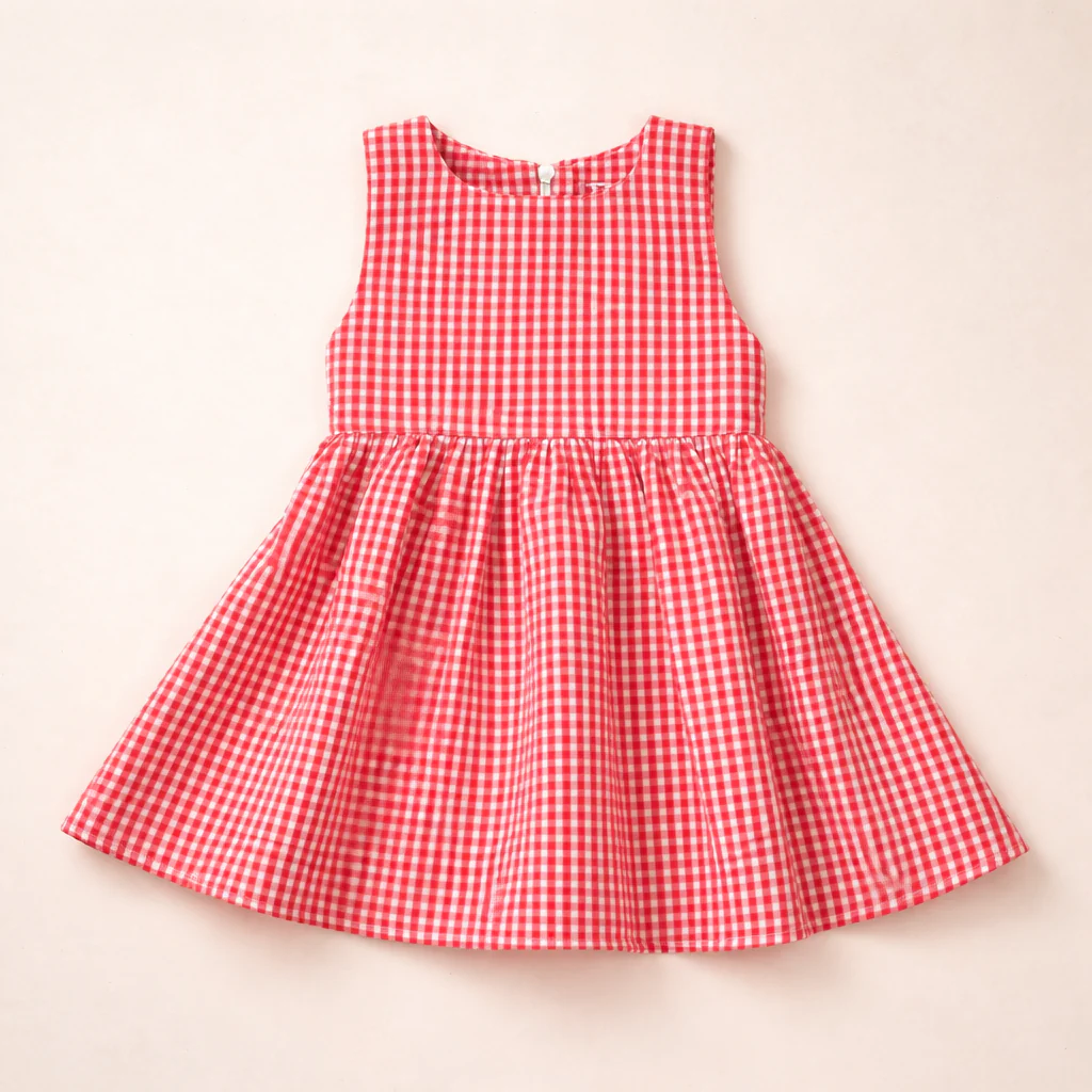 Girls Frock Check Orange - Oolaa