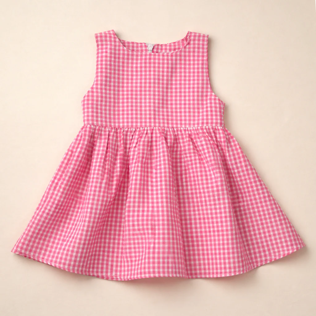 Girls Frock Check Pink - Oolaa