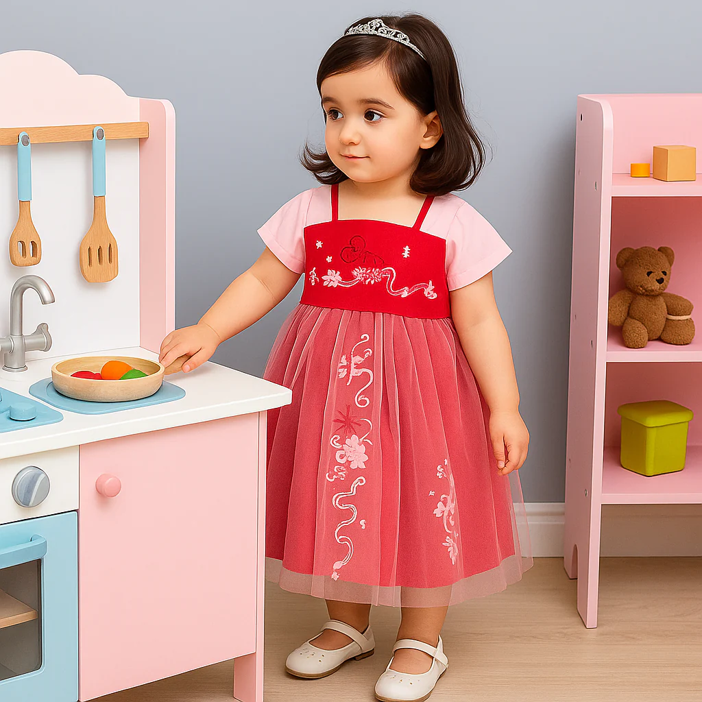 Girls Frock Embroidered Red - Sunshine - Image 3