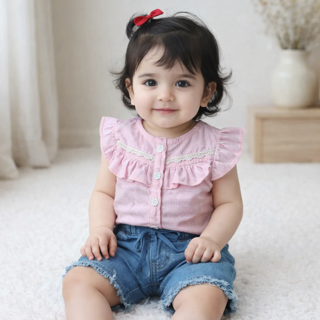 Girls Frock Set Check Pink - Oolaa - Image 2