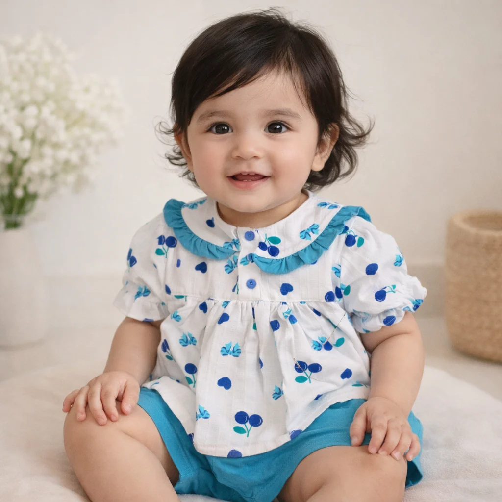 Girls Frock Set Cherry Blue - Oolaa - Image 2
