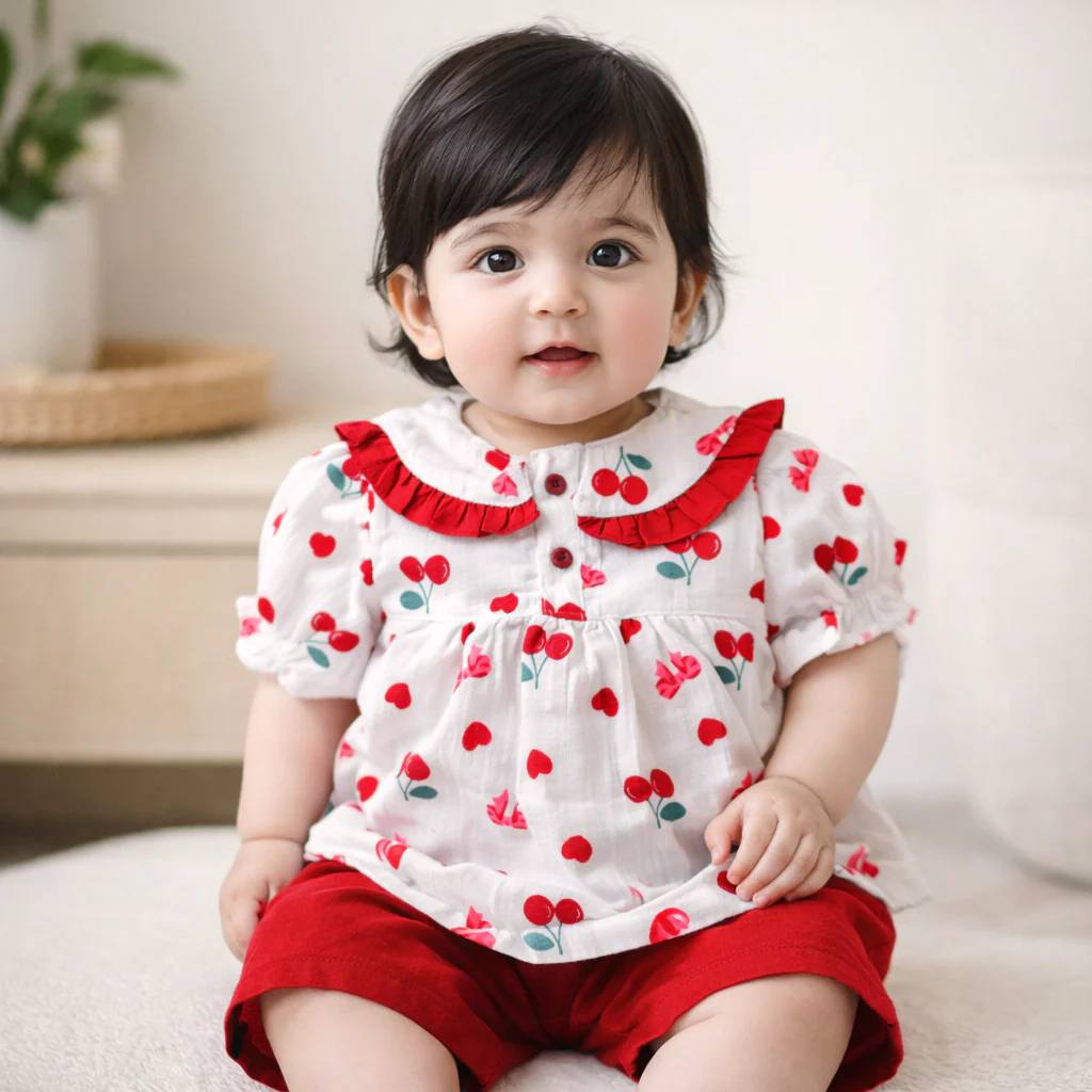 Girls Frock Set Cherry Red - Oolaa - Image 2