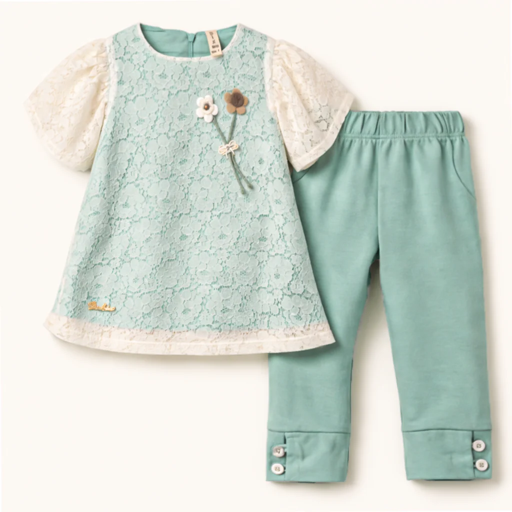 Girls Frock Set Flower Green - Topse