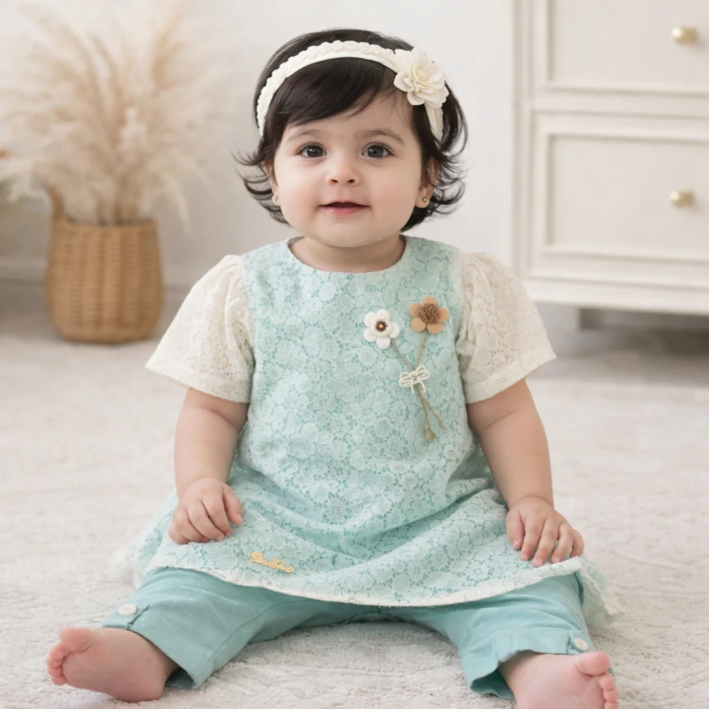Girls Frock Set Flower Green - Topse - Image 2