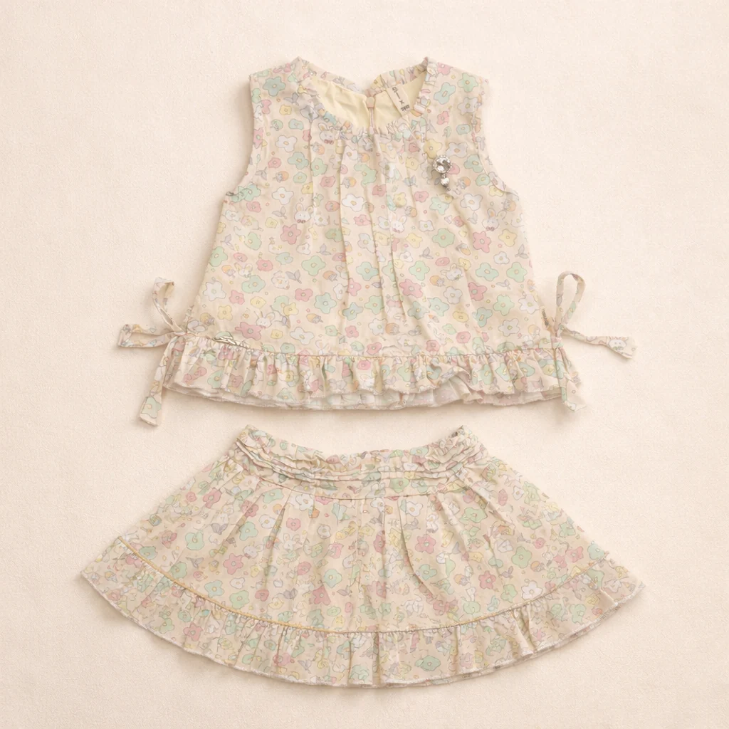 Girls Frock Set Flowers Multicolor - Topse