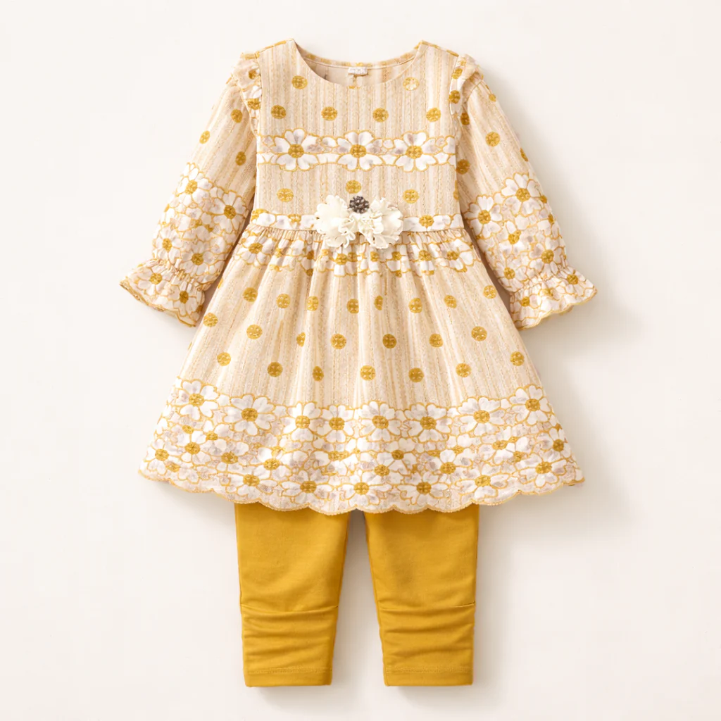 Girls Frock Set Flowers Musterd - Topse