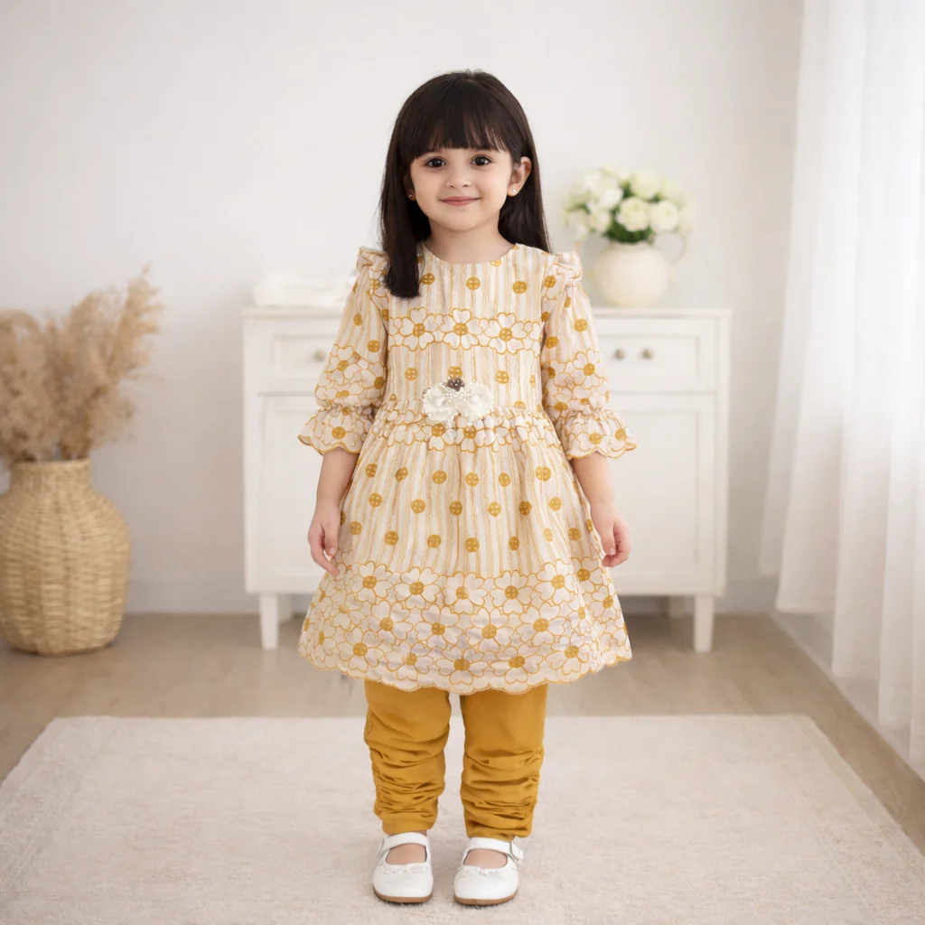 Girls Frock Set Flowers Musterd - Topse - Image 2