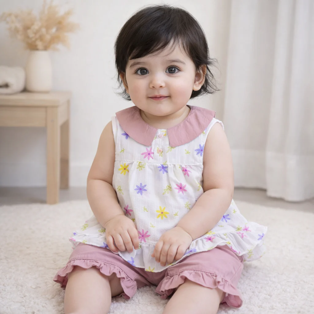 Girls Frock Set Flowers Pink - Oolaa - Image 2
