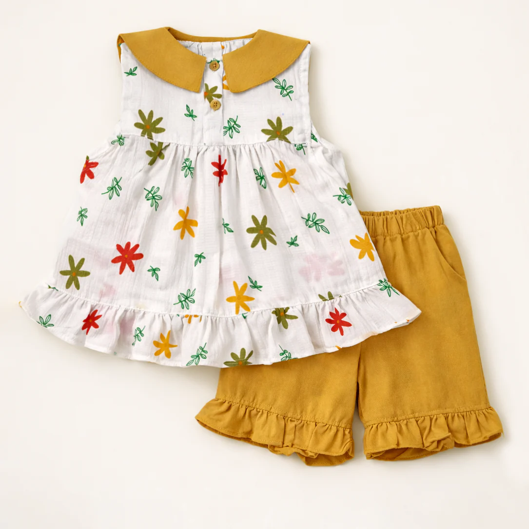 Girls Frock Set Flowers Yellow - Oolaa
