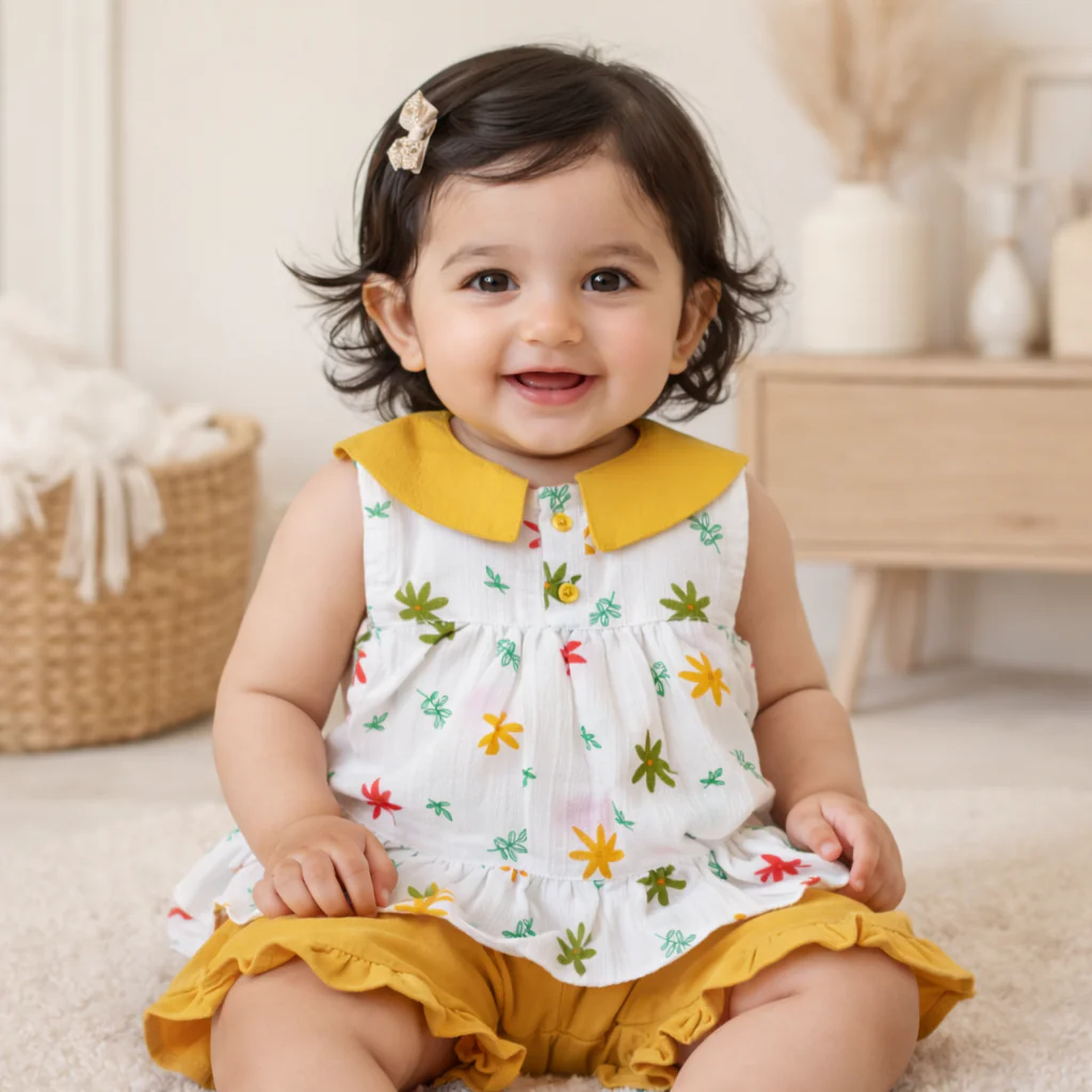 Girls Frock Set Flowers Yellow - Oolaa - Image 2