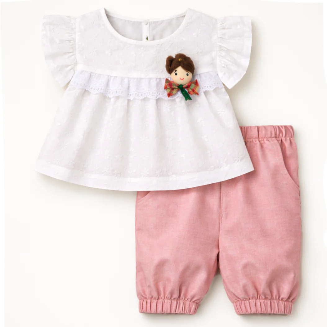 Girls Frock Set White & Pink - Topse