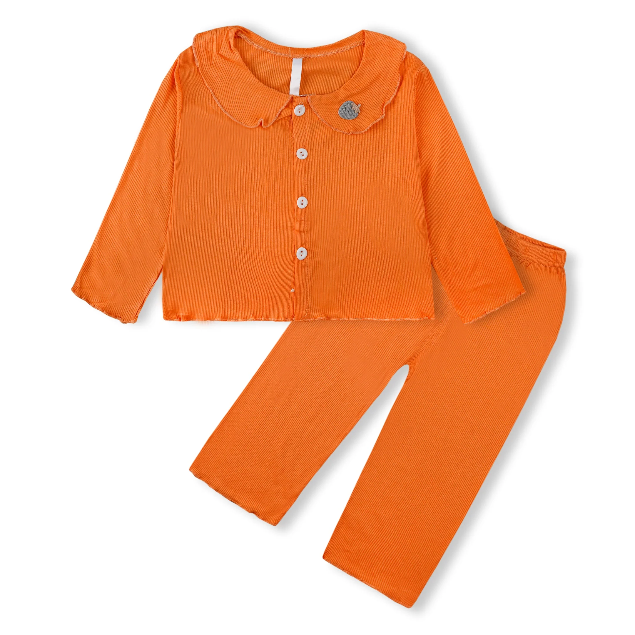 Girls Full-Sleeves Nightwear Pajama Set Orange - Sunshine - Image 5