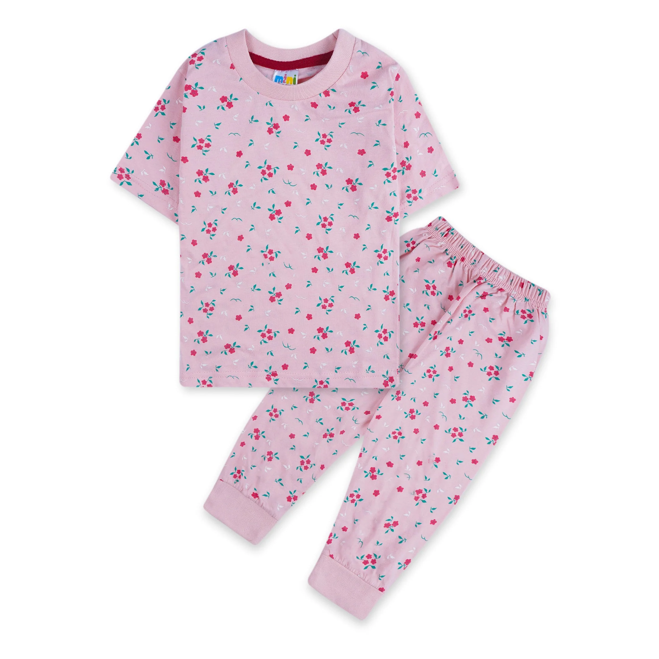 Girls Half-Sleeves T-Shirt & Short Set Flowers Pink - Mini Charm - Image 5