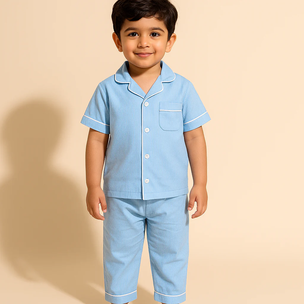 Girls Half-Sleeves Nightwear Pajama Set Blue - Sunshine - Image 2