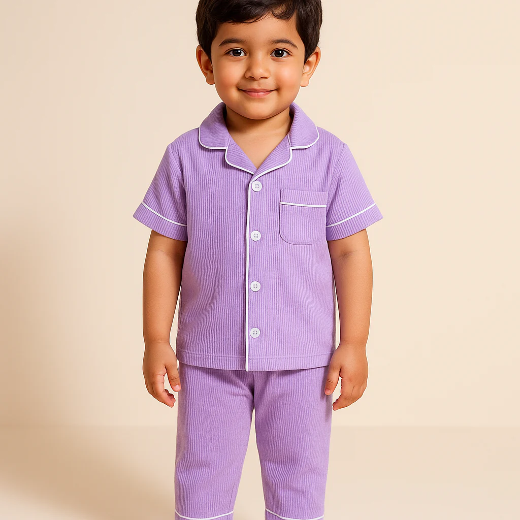 Girls Half-Sleeves Nightwear Pajama Set Purple - Sunshine - Image 2