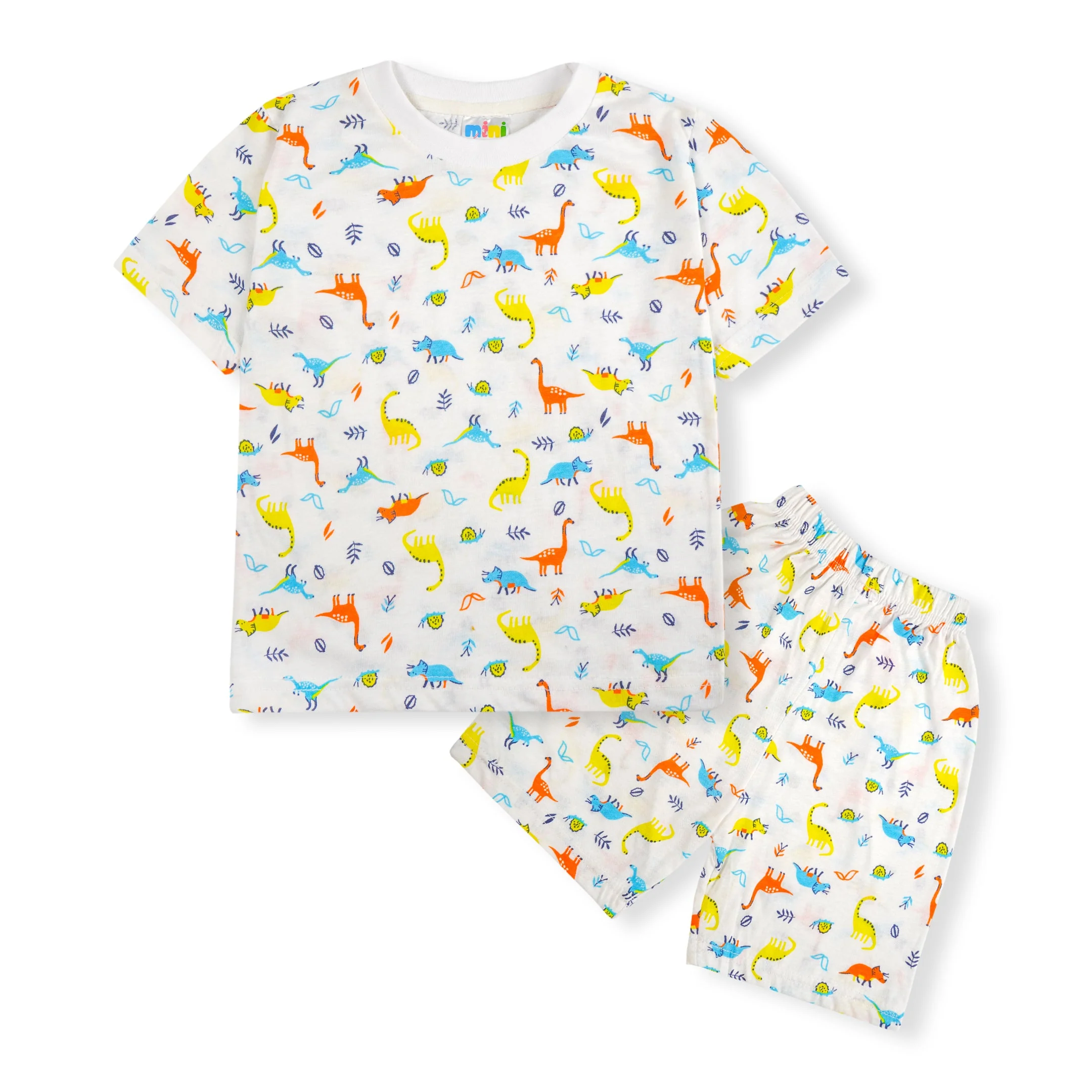 Girls Half-Sleeves T-Shirt & Short Set Dinosaur White - Mini Charm - Image 5