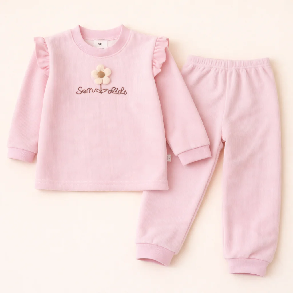 Girls Ribbed Top & Bottom Set Flower Pink - Sunshine