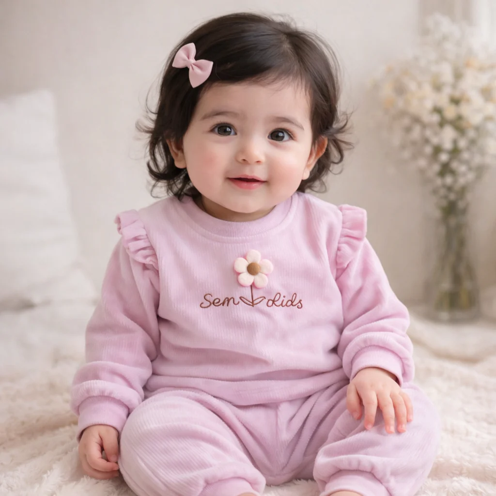 Girls Ribbed Top & Bottom Set Flower Pink - Sunshine - Image 2
