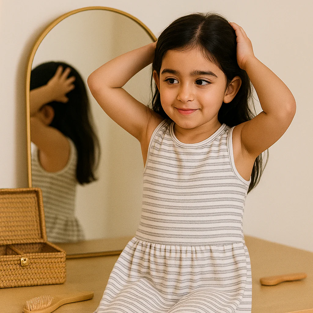 Girls Sleeveless Frock Stripes Grey - Mini Charm - Image 3