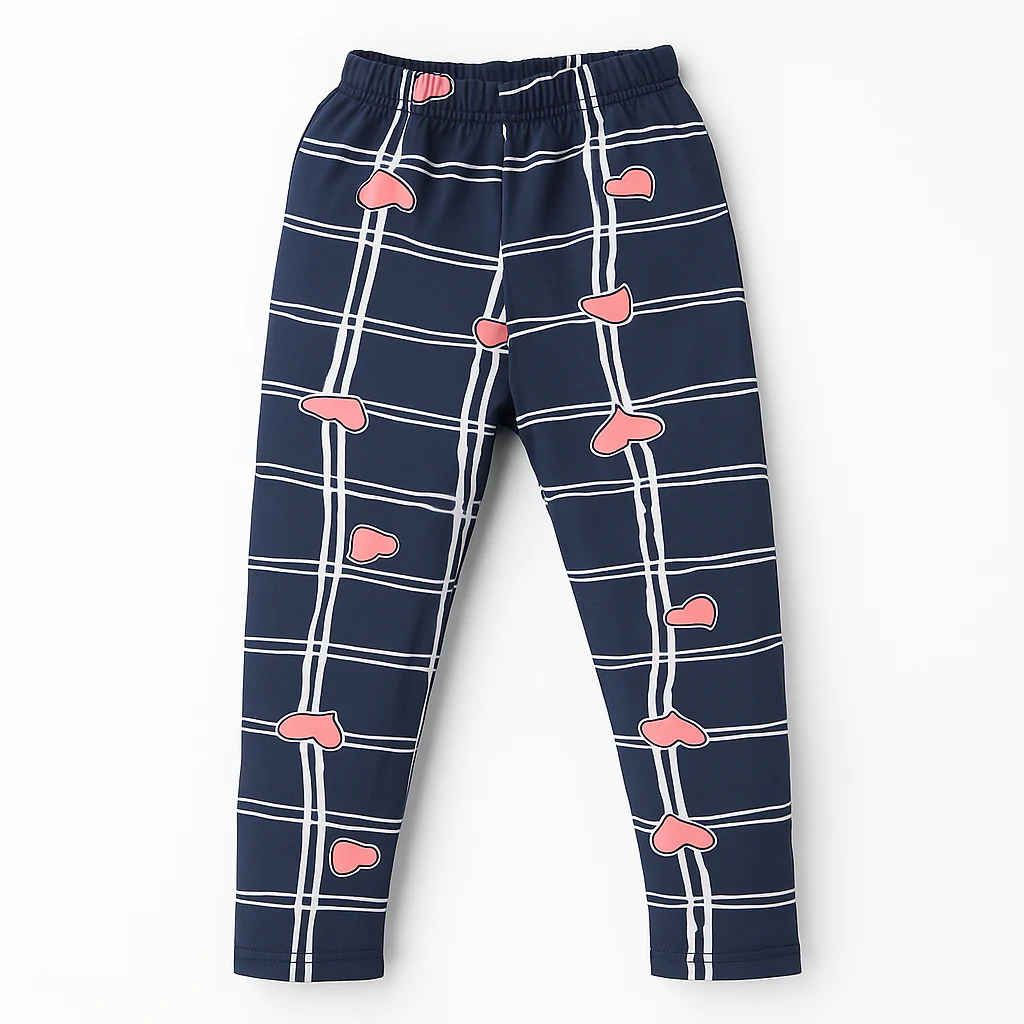 Girls Stretchable Tights Hearts Navy Blue - Sunshine