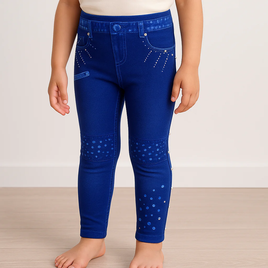 Girls Stretchable Tights Lines Dark Blue - Sunshine
