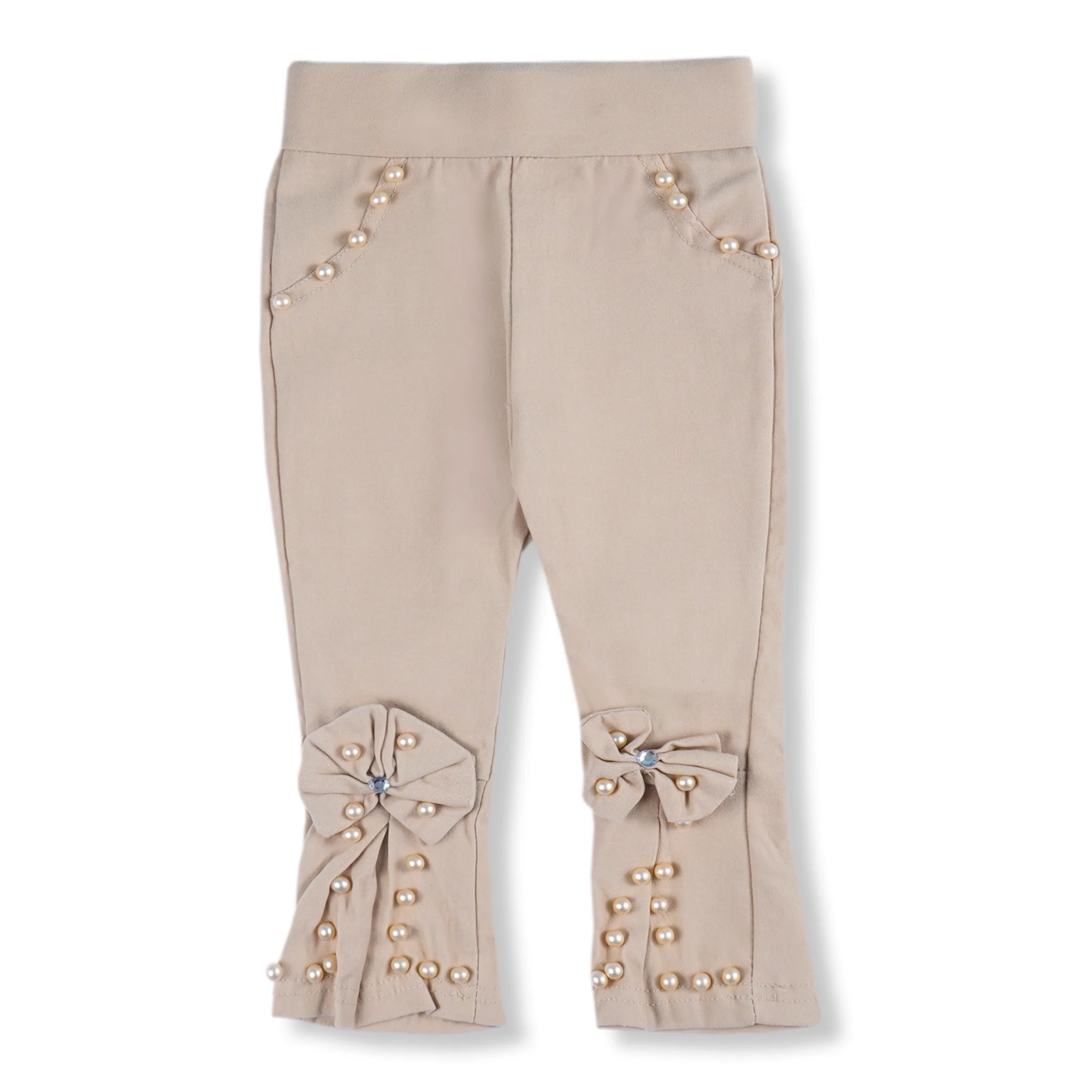 Girls Stretchable Tights Pearls Beige - Sunshine