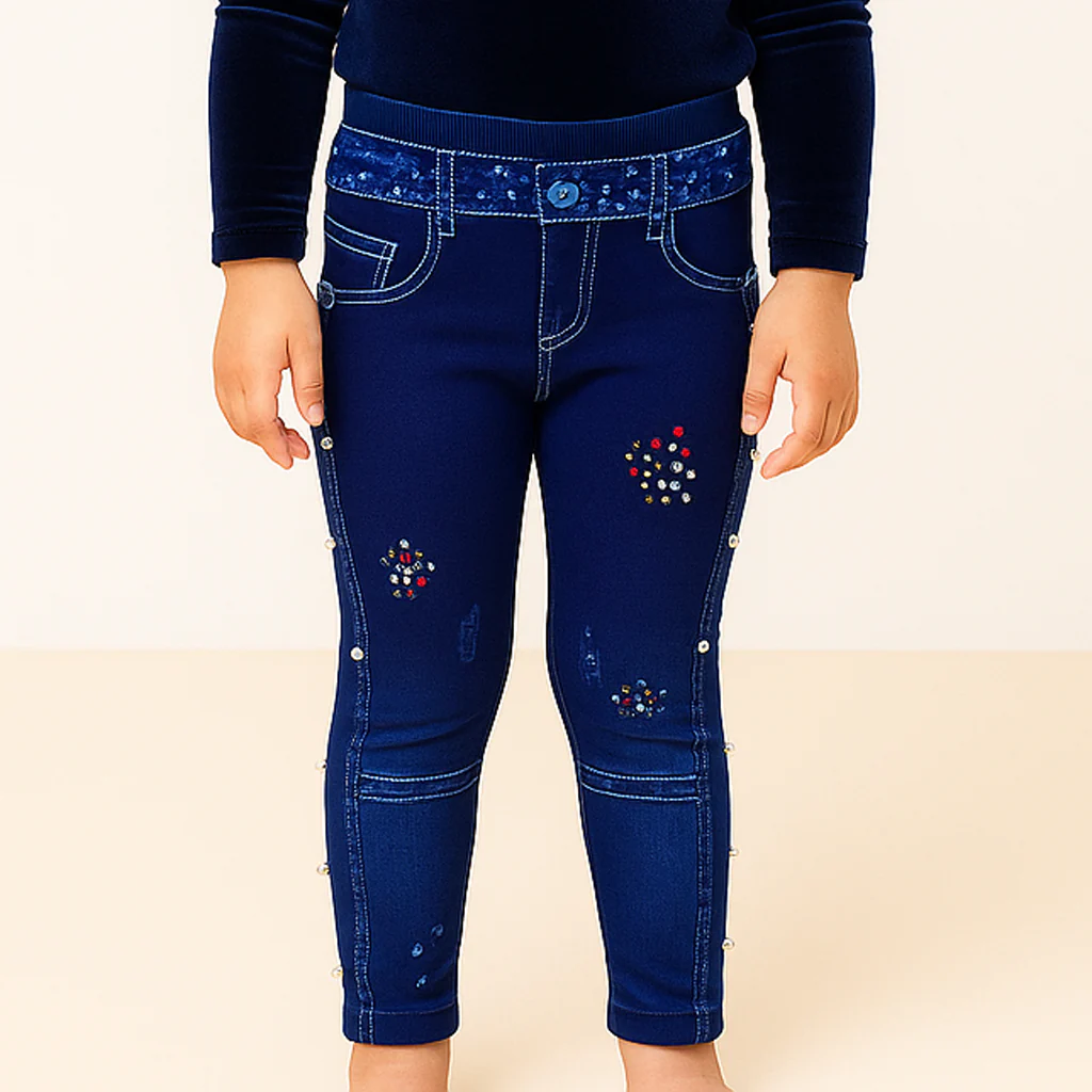 Girls Stretchable Tights Pearls Dark Blue - Sunshine