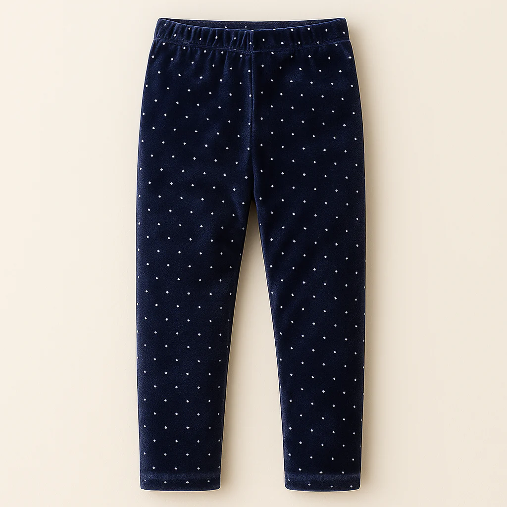 Girls Velvet Fleece Tights Polka Dots Navy Blue - Sunshine