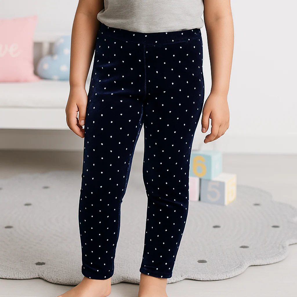 Girls Velvet Fleece Tights Polka Dots Navy Blue - Sunshine - Image 2
